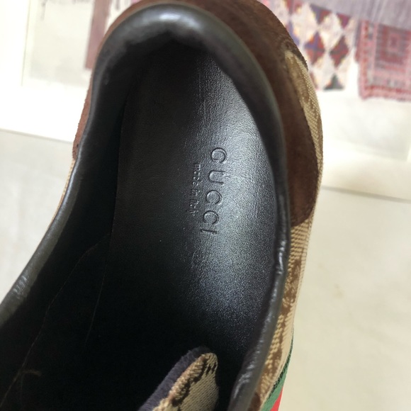 Authentic Gucci GG Monogram Canvas Suede Sneakers 117706 Size 5.5 B - Picture 6 of 13